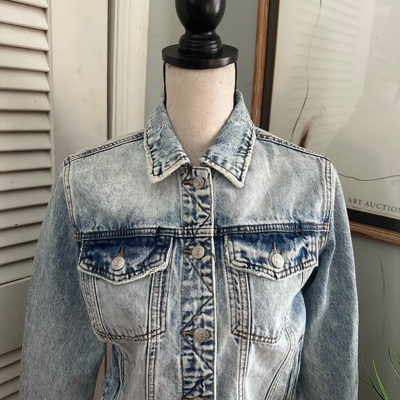 SPECIAL A Womens Jean Jacket Small Acid Wash Denim Biker Bohemian Casual - Picture 2 of 16